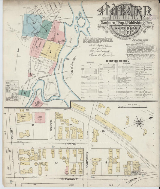 Sanborn Fire Insurance Map from Auburn, Androscoggin County, Maine (1886), Sheet #0001 - Complete Map Set gallery image, historic Sanborn map, vintage wall art, Maine Maine