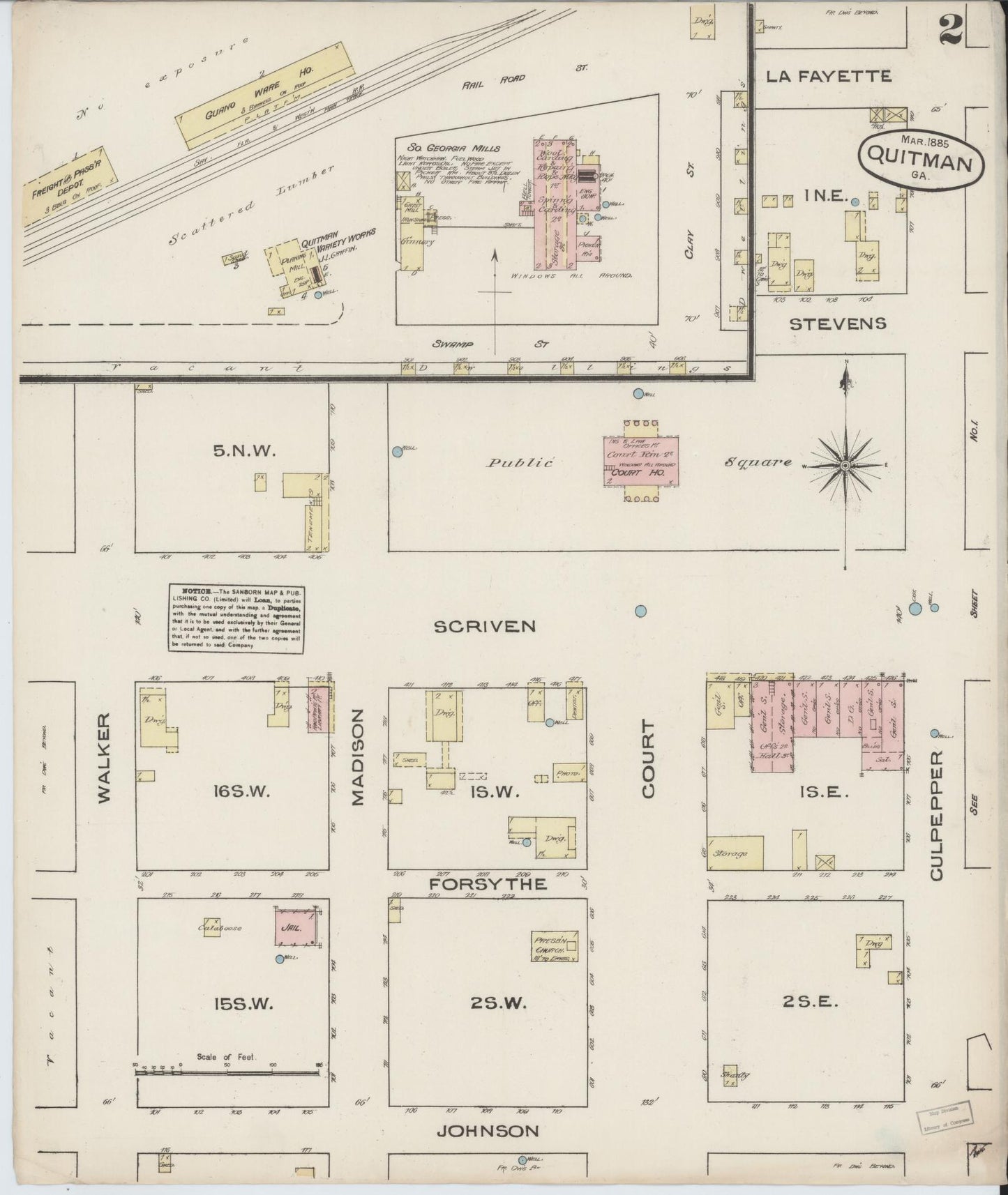Sanborn Fire Insurance Map from Quitman, Brooks County, Georgia (1885), Sheet #0002 - Complete Map Set gallery image, historic Sanborn map, vintage wall art, Georgia Georgia