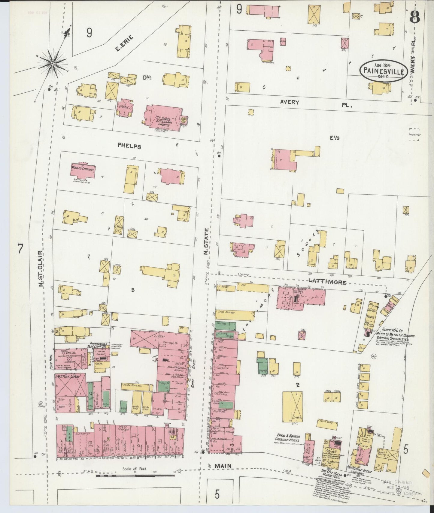 Sanborn Fire Insurance Map from Painesville, Lake County, Ohio (1904), Sheet #0008 - Complete Map Set gallery image, historic Sanborn map, vintage wall art, Ohio Ohio