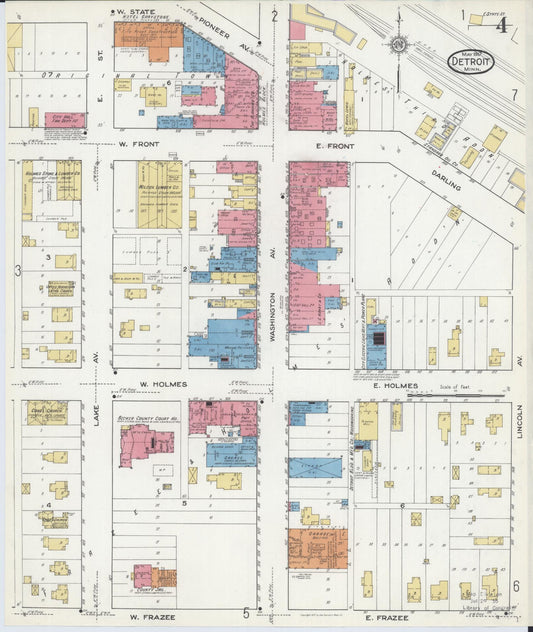 Sanborn Fire Insurance Map from Detroit Lakes, Becker County, Minnesota (1917), Sheet #0004 - Historic Sanborn Fire Insurance Map Print, vintage old map wall art, antique decor, genealogy gift, Minnesota Minnesota map