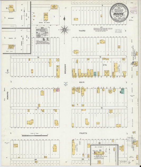 Sanborn Fire Insurance Map from Moore, Cleveland County, Oklahoma (1904), Sheet #0001 - Historic Sanborn Fire Insurance Map Print, vintage old map wall art, antique decor, genealogy gift, Oklahoma Oklahoma map