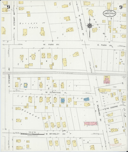 Sanborn Fire Insurance Map from Libertyville, Lake County, Illinois (1924), Sheet #0009 - Historic Sanborn Fire Insurance Map Print, vintage old map wall art, antique decor, genealogy gift, Illinois Illinois map