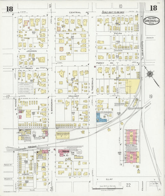 Sanborn Fire Insurance Map from Greenville, Washington County, Mississippi (1925), Sheet #0018 - Historic Sanborn Fire Insurance Map Print, vintage old map wall art, antique decor, genealogy gift, Mississippi Mississippi map