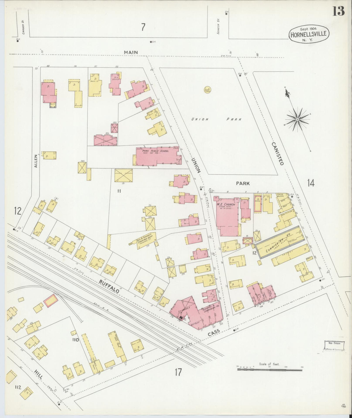 Sanborn Fire Insurance Map from Hornell, Steuben County, New York (1904), Sheet #0013 - Complete Map Set gallery image, historic Sanborn map, vintage wall art, New York New York