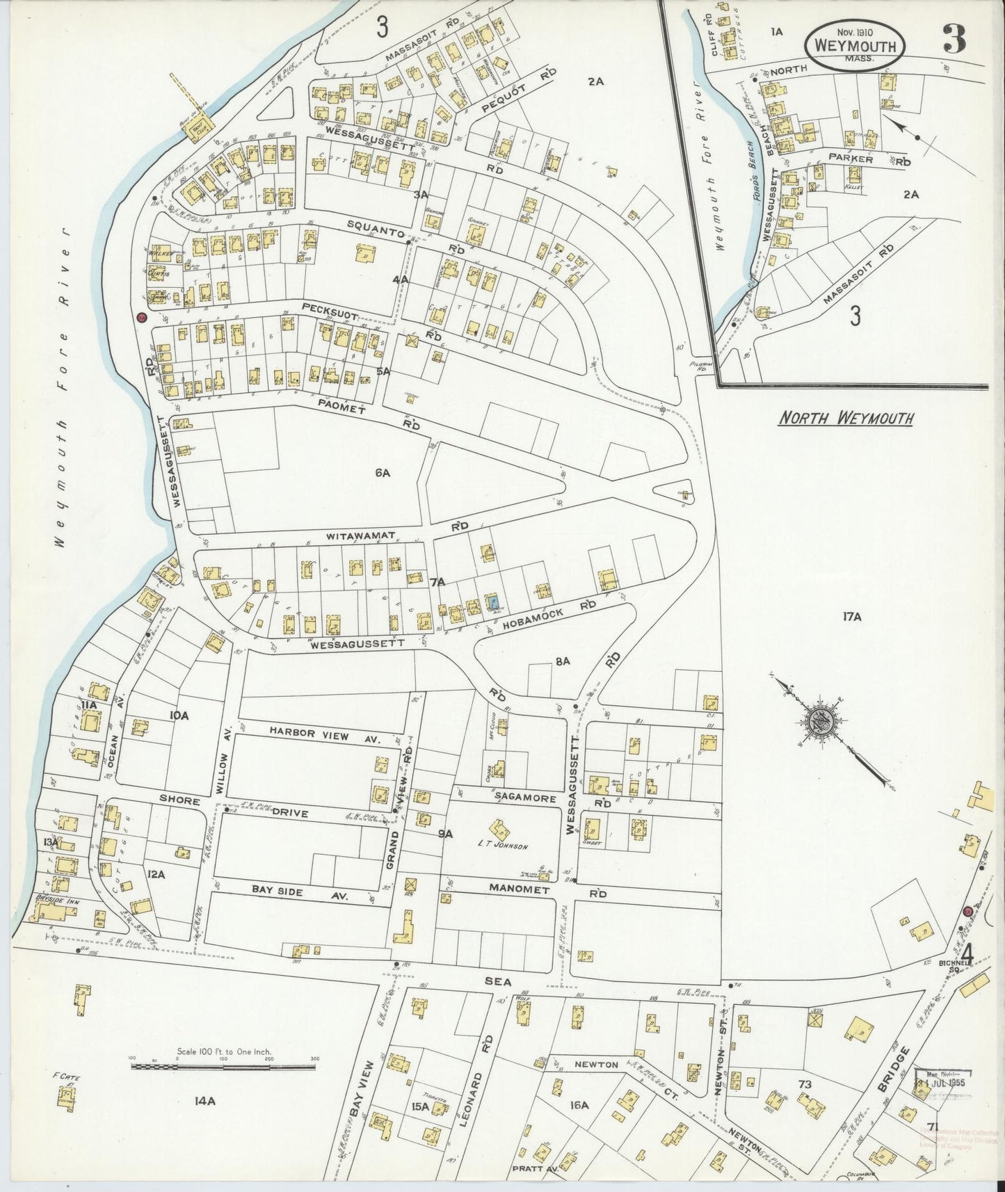 Sanborn Fire Insurance Map from Weymouth, Norfolk County, Massachusetts (1910), Sheet #0003 - Complete Map Set gallery image, historic Sanborn map, vintage wall art, Massachusetts Massachusetts