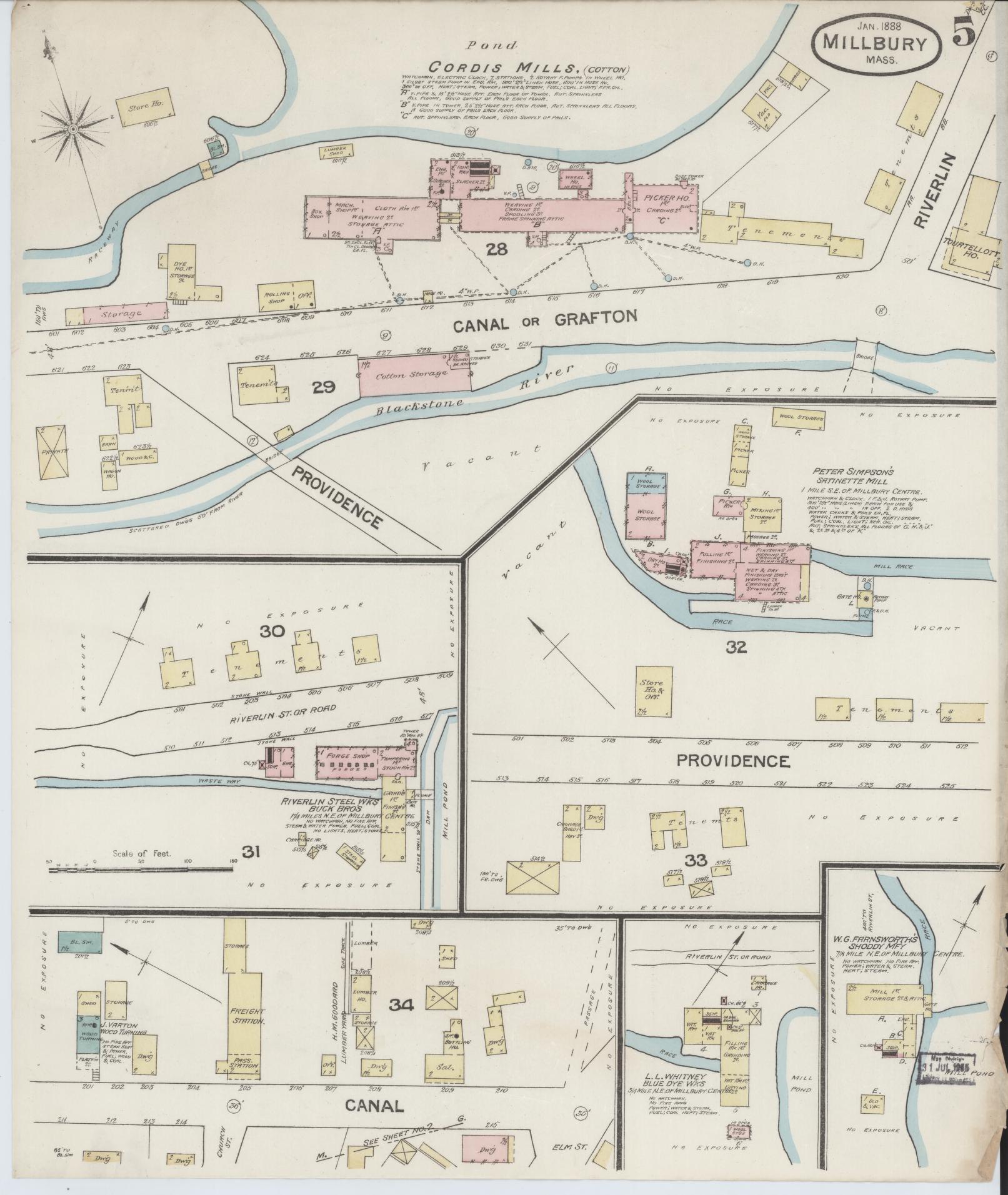 Sanborn Fire Insurance Map from Millbury, Worcester County, Massachusetts (1888), Sheet #0005 - Complete Map Set gallery image, historic Sanborn map, vintage wall art, Massachusetts Massachusetts