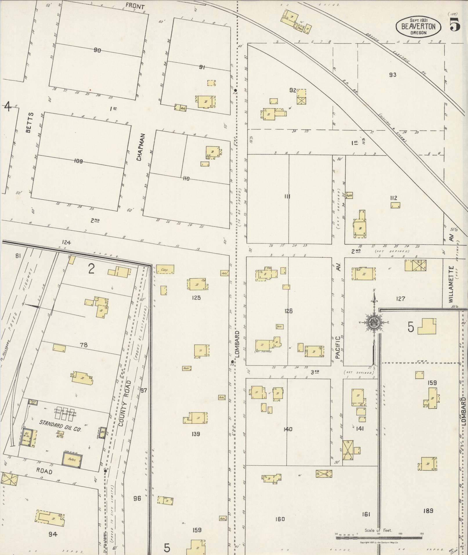 Sanborn Fire Insurance Map from Beaverton, Washington County, Oregon (1921), Sheet #0005 - Complete Map Set gallery image, historic Sanborn map, vintage wall art, Oregon Oregon
