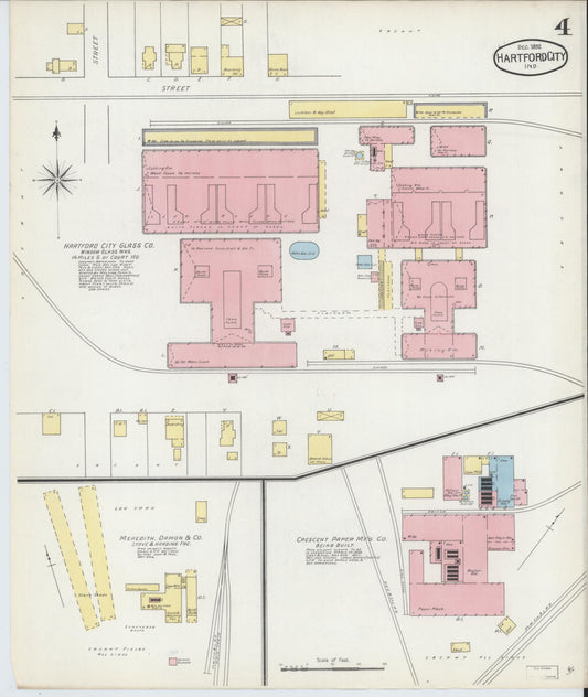 Sanborn Fire Insurance Map from Hartford City, Blackford County, Indiana (1892), Sheet #0004 - Historic Sanborn Fire Insurance Map Print, vintage old map wall art, antique decor, genealogy gift, Indiana Indiana map