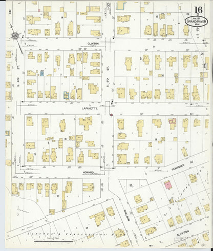 Sanborn Fire Insurance Map from Grand Haven, Ottawa County, Michigan (1912), Sheet #0016 - Historic Sanborn Fire Insurance Map Print, vintage old map wall art, antique decor, genealogy gift, Michigan Michigan map