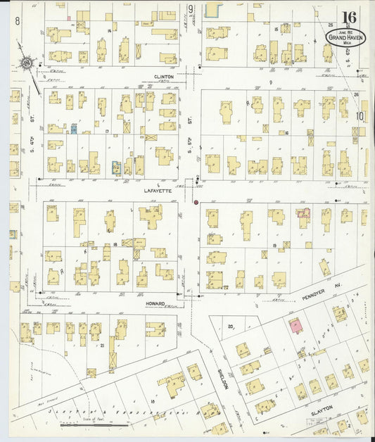 Sanborn Fire Insurance Map from Grand Haven, Ottawa County, Michigan (1912), Sheet #0016 - Historic Sanborn Fire Insurance Map Print, vintage old map wall art, antique decor, genealogy gift, Michigan Michigan map
