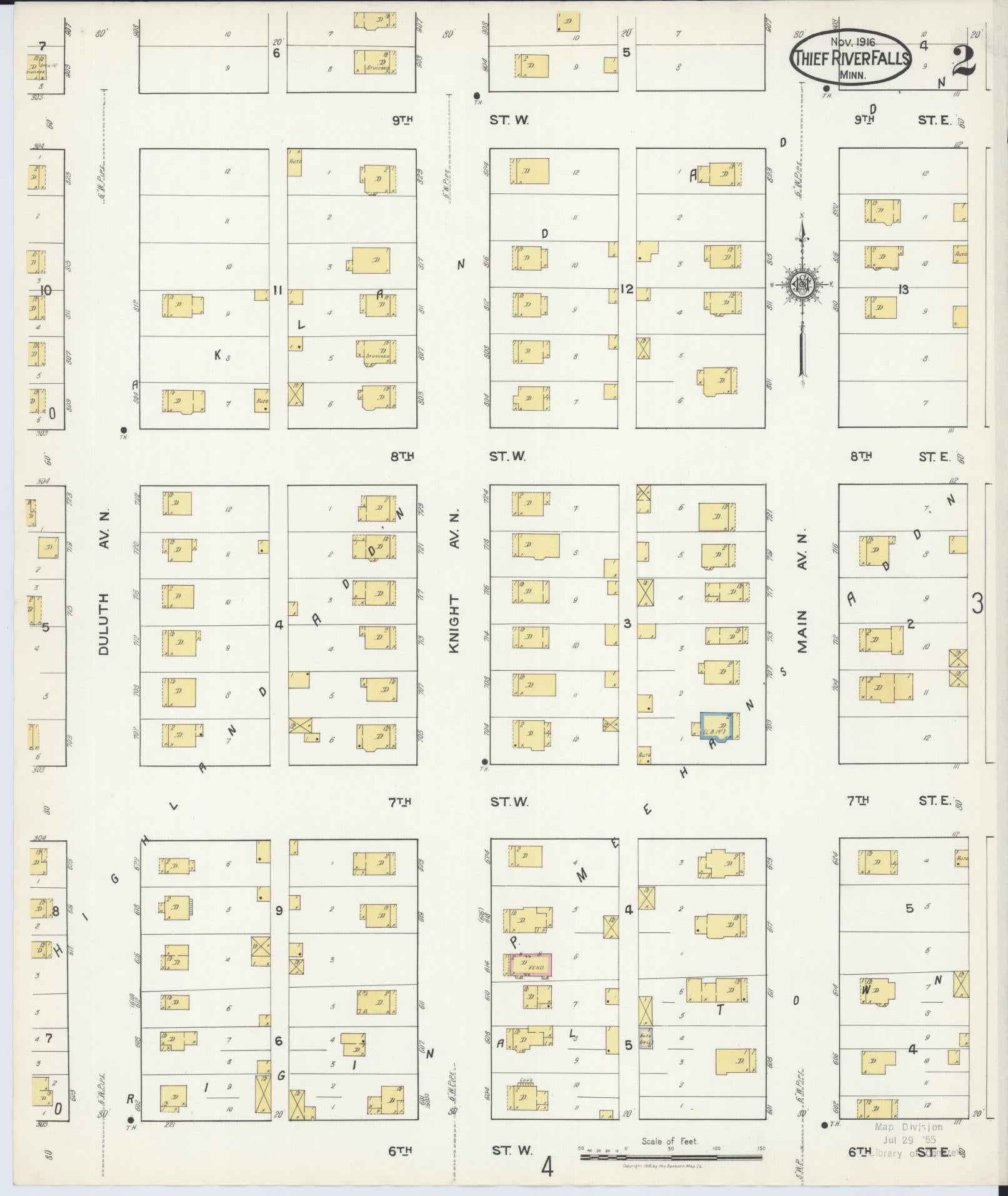 Sanborn Fire Insurance Map from Thief River Falls, Pennington County, Minnesota (1916), Sheet #0002 - Historic Sanborn Fire Insurance Map Print, vintage old map wall art, antique decor, genealogy gift, Minnesota Minnesota map
