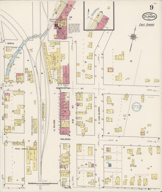Sanborn Fire Insurance Map from Dundee, Kane County, Illinois (1922), Sheet #0009 - Historic Sanborn Fire Insurance Map Print, vintage old map wall art, antique decor, genealogy gift, Illinois Illinois map