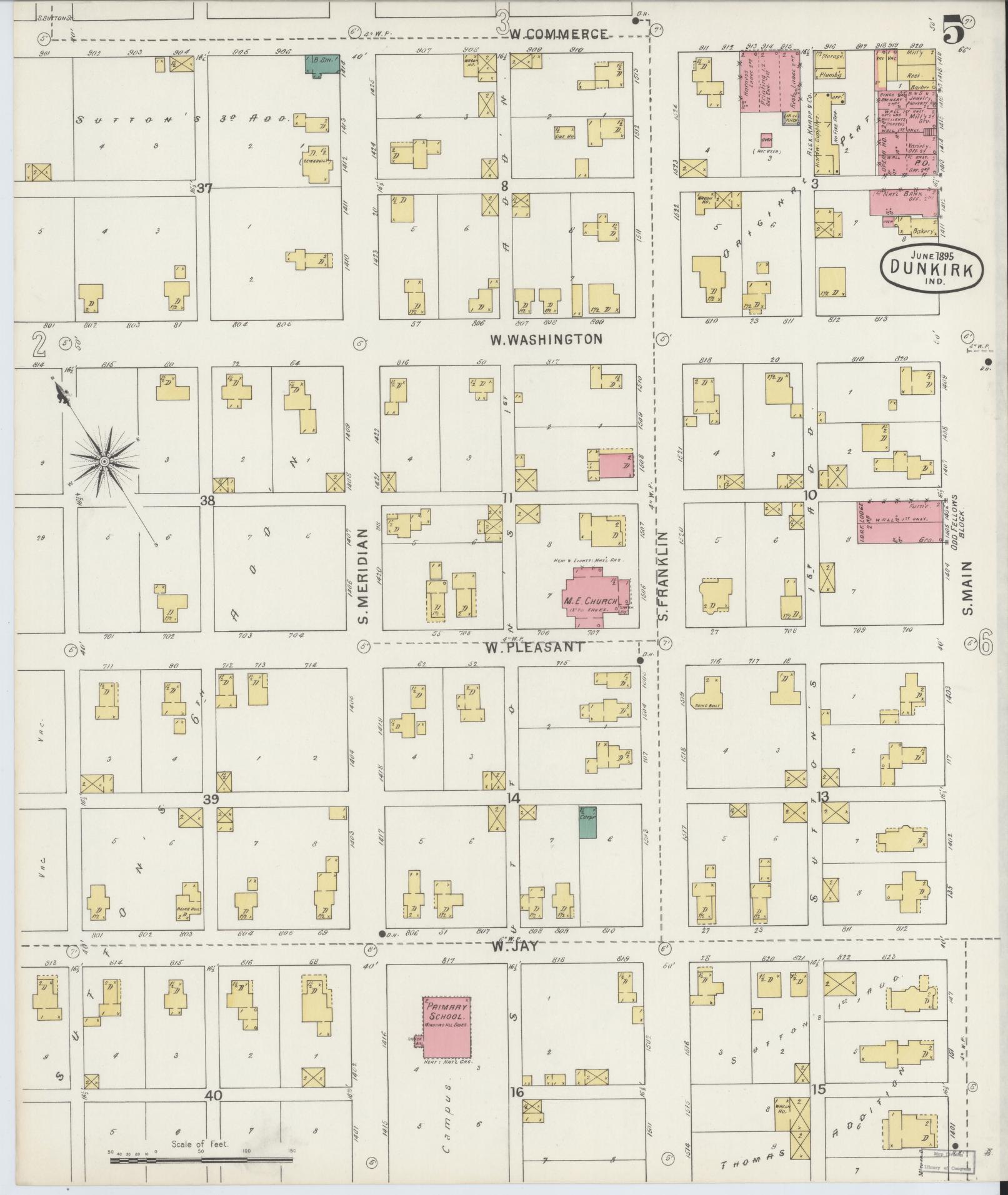 Sanborn Fire Insurance Map from Dunkirk, Jay And Blackford Counties, Indiana (1895), Sheet #0005 - Complete Map Set gallery image, historic Sanborn map, vintage wall art, Indiana Indiana