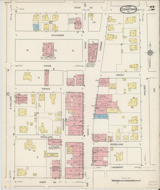 Sanborn Fire Insurance Map from Cedartown, Polk County, Georgia (1915), Sheet #0002 - Historic Sanborn Fire Insurance Map Print, vintage old map wall art, antique decor, genealogy gift, Georgia Georgia map