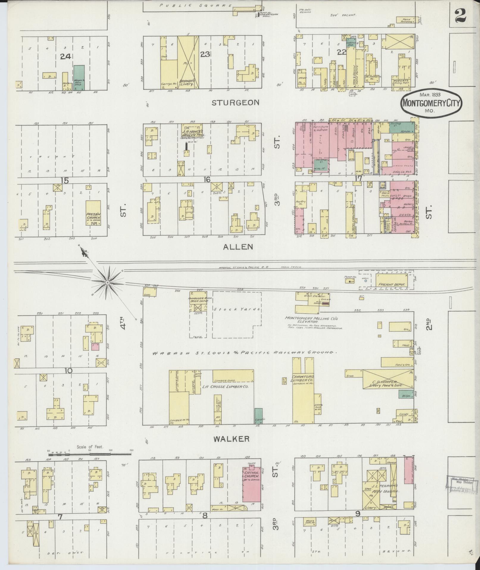 Sanborn Fire Insurance Map from Montgomery City, Montgomery County, Missouri (1893), Sheet #0002 - Complete Map Set gallery image, historic Sanborn map, vintage wall art, Missouri Missouri