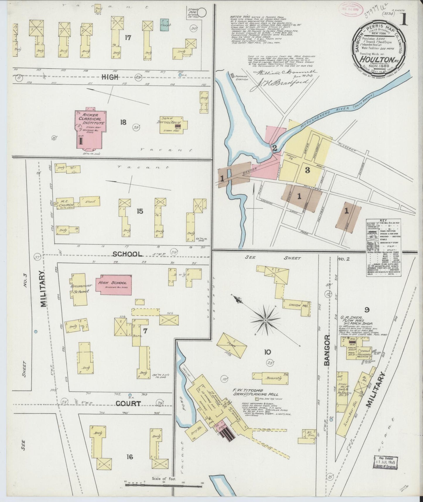 Sanborn Fire Insurance Map from Houlton, Aroostook County, Maine. (1889) – Historic Sanborn Fire Insurance Map Print