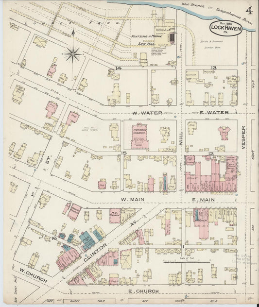 Sanborn Fire Insurance Map from Lock Haven, Clinton County, Pennsylvania (1885), Sheet #0004 - Historic Sanborn Fire Insurance Map Print, vintage old map wall art, antique decor, genealogy gift, Pennsylvania Pennsylvania map