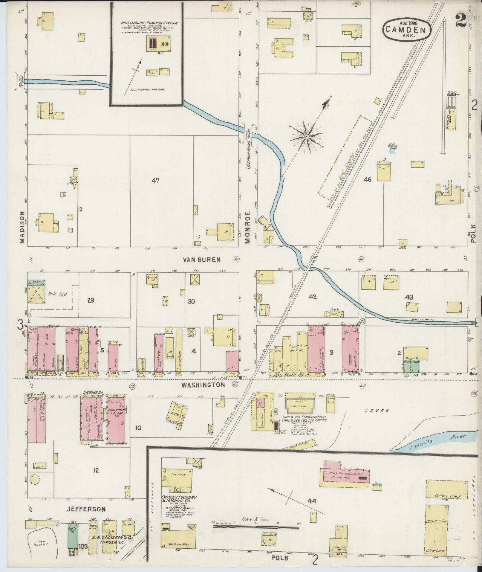 Sanborn Fire Insurance Map from Camden, Ouachita County, Arkansas (1896), Sheet #0002 - Historic Sanborn Fire Insurance Map Print, vintage old map wall art, antique decor, genealogy gift, Arkansas Arkansas map