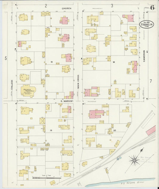 Sanborn Fire Insurance Map from Franklin, Williamson County, Tennessee (1908), Sheet #0006 - Historic Sanborn Fire Insurance Map Print, vintage old map wall art, antique decor, genealogy gift, Tennessee Tennessee map