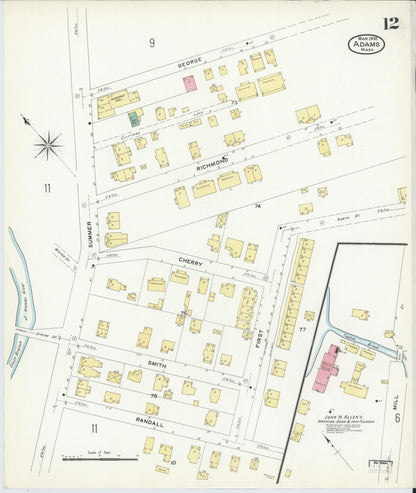 Sanborn Fire Insurance Map from Adams, Berkshire County, Massachusetts (1908), Sheet #0012 - Complete Map Set gallery image, historic Sanborn map, vintage wall art, Massachusetts Massachusetts