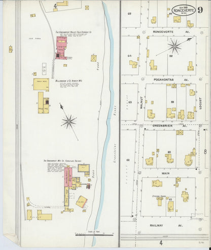 Sanborn Fire Insurance Map from Ronceverte, Greenbrier County, West Virginia (1905), Sheet #0009 - Complete Map Set gallery image, historic Sanborn map, vintage wall art, West Virginia West Virginia