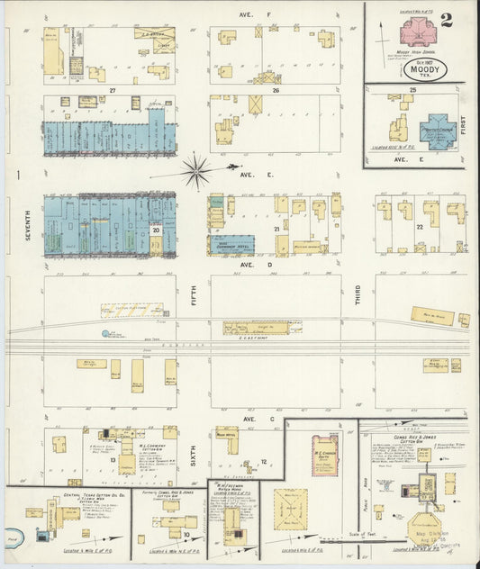 Sanborn Fire Insurance Map from Moody, McLennan County, Texas (1907), Sheet #0002 - Historic Sanborn Fire Insurance Map Print, vintage old map wall art, antique decor, genealogy gift, Texas Texas map