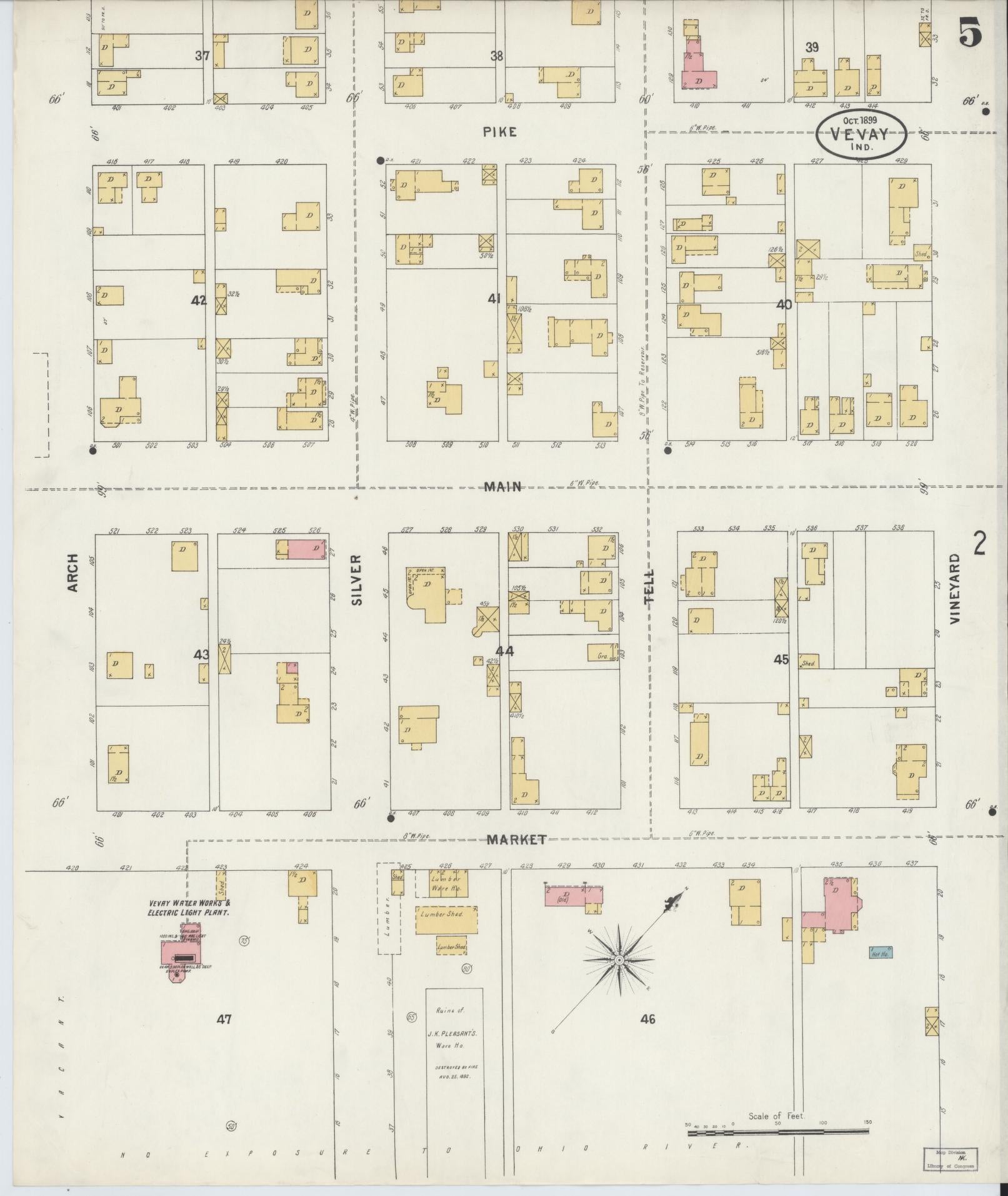 Sanborn Fire Insurance Map from Vevay, Switzerland County, Indiana (1899), Sheet #0005 - Complete Map Set gallery image, historic Sanborn map, vintage wall art, Indiana Indiana