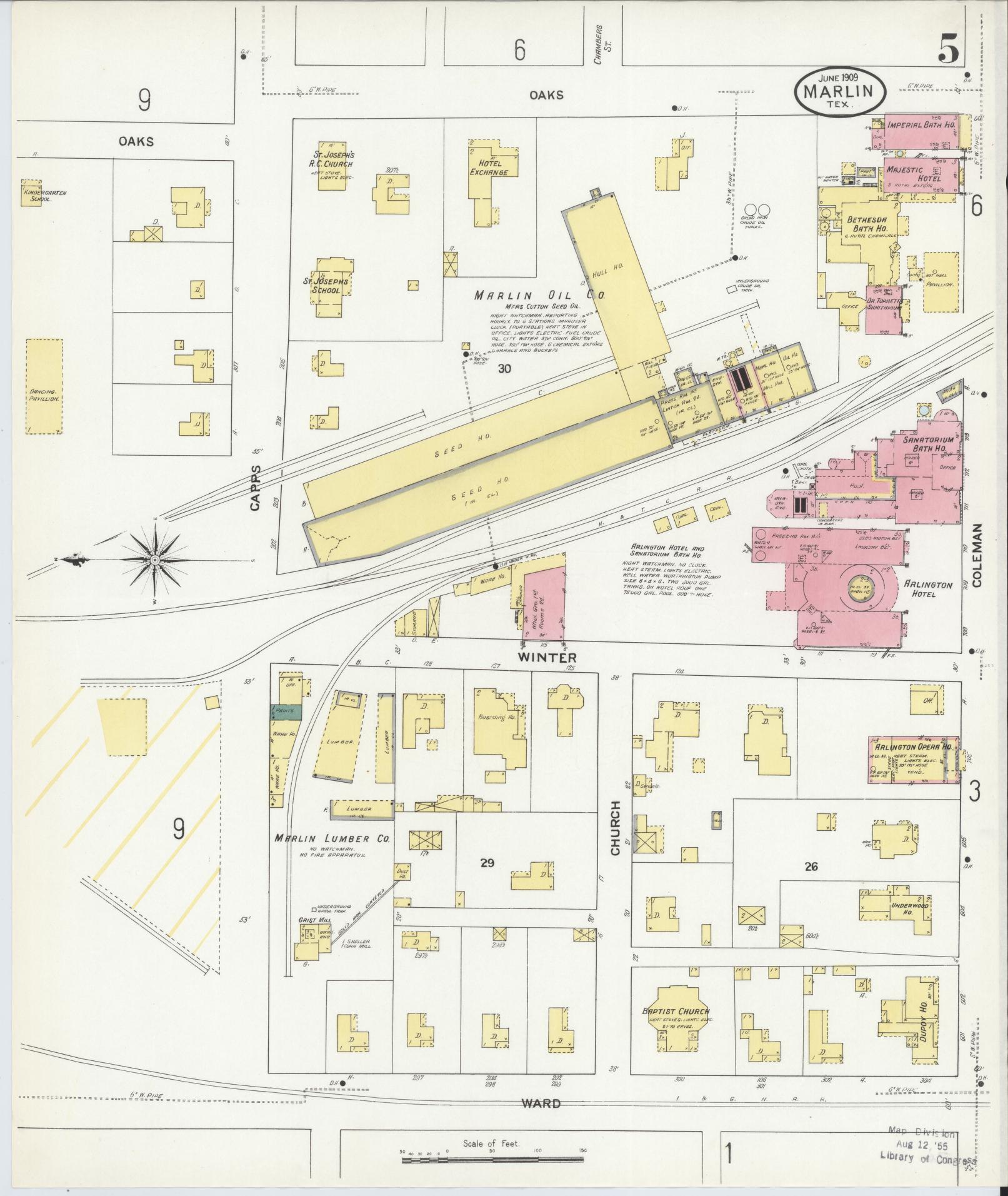 Sanborn Fire Insurance Map from Marlin, Falls County, Texas (1909), Sheet #0005 - Historic Sanborn Fire Insurance Map Print, vintage old map wall art, antique decor, genealogy gift, Texas Texas map