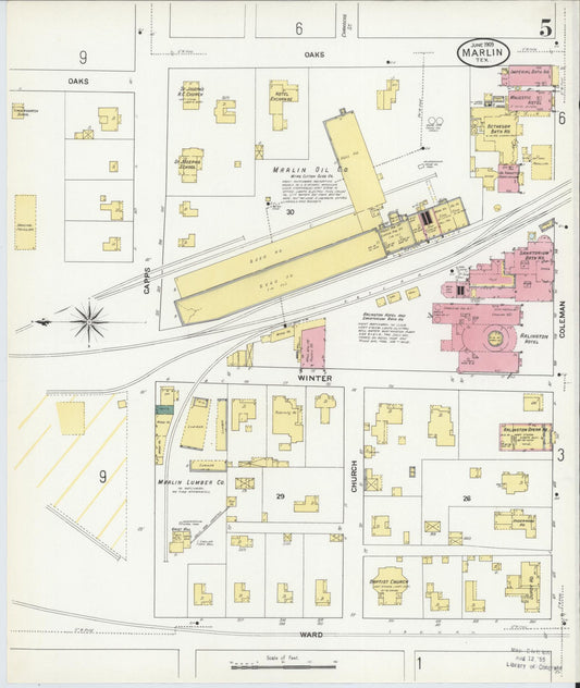Sanborn Fire Insurance Map from Marlin, Falls County, Texas (1909), Sheet #0005 - Historic Sanborn Fire Insurance Map Print, vintage old map wall art, antique decor, genealogy gift, Texas Texas map