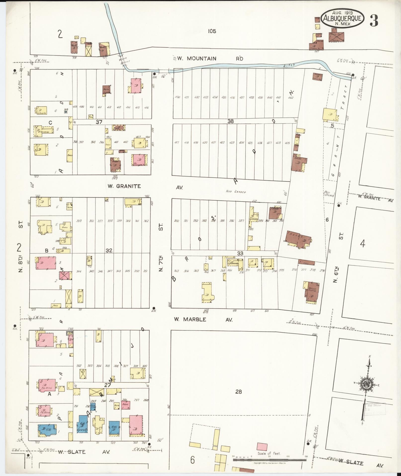 Sanborn Fire Insurance Map from Albuquerque, Bernalillo County, New Mexico (1919), Sheet #0003 - Complete Map Set gallery image, historic Sanborn map, vintage wall art, New Mexico New Mexico