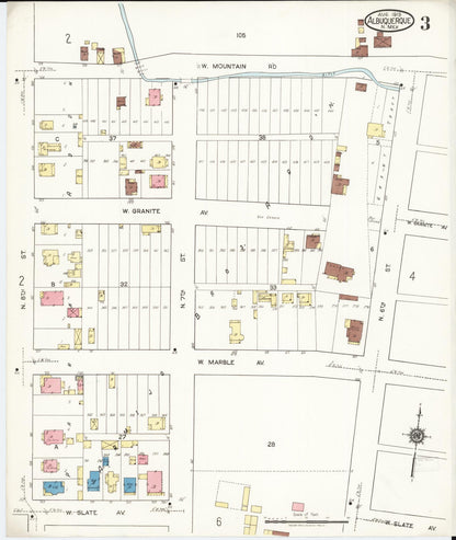 Sanborn Fire Insurance Map from Albuquerque, Bernalillo County, New Mexico (1919), Sheet #0003 - Complete Map Set gallery image, historic Sanborn map, vintage wall art, New Mexico New Mexico