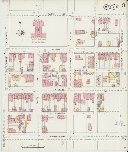 Sanborn Fire Insurance Map from Media, Delaware County, Pennsylvania (1894), Sheet #0003 - Historic Sanborn Fire Insurance Map Print, vintage old map wall art, antique decor, genealogy gift, Media Delaware map