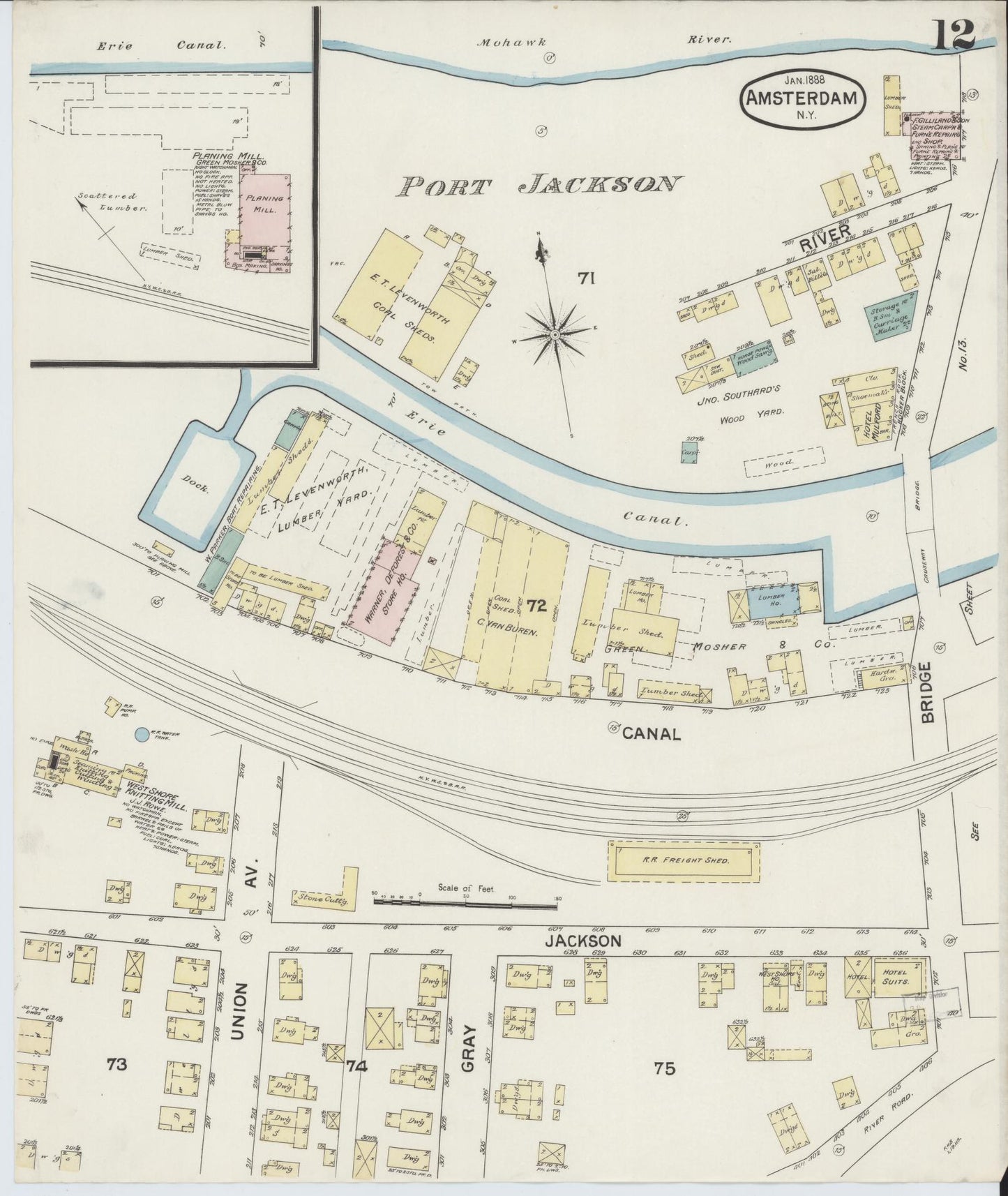 Sanborn Fire Insurance Map from Amsterdam, Montgomery County, New York (1888), Sheet #0012 - Complete Map Set gallery image, historic Sanborn map, vintage wall art, New York New York