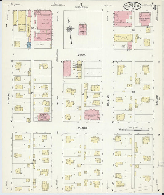 Sanborn Fire Insurance Map from Centralia, Boone County, Missouri (1914), Sheet #0004 - Historic Sanborn Fire Insurance Map Print, vintage old map wall art, antique decor, genealogy gift, Missouri Missouri map