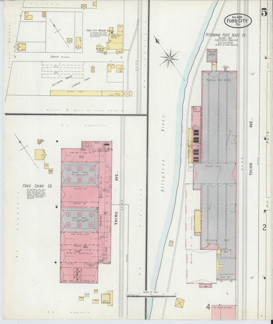 Sanborn Fire Insurance Map from Ford City, Armstrong County, Pennsylvania (1899), Sheet #0005 - Historic Sanborn Fire Insurance Map Print, vintage old map wall art, antique decor, genealogy gift, Pennsylvania Pennsylvania map
