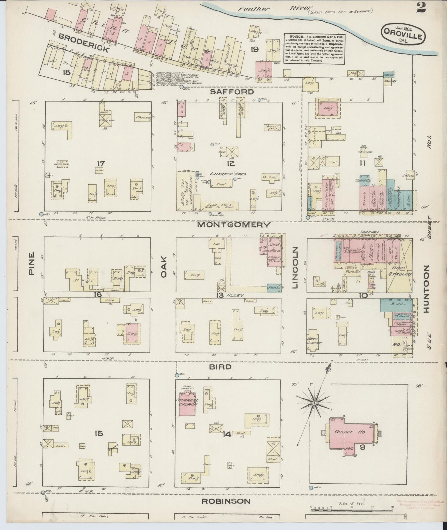 Sanborn Fire Insurance Map from Oroville, Butte County, California (1884), Sheet #0002 - Complete Map Set gallery image, historic Sanborn map, vintage wall art, California California