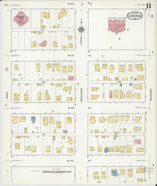 Sanborn Fire Insurance Map from Concordia, Cloud County, Kansas (1917), Sheet #0011 - Historic Sanborn Fire Insurance Map Print, vintage old map wall art, antique decor, genealogy gift, Kansas Kansas map