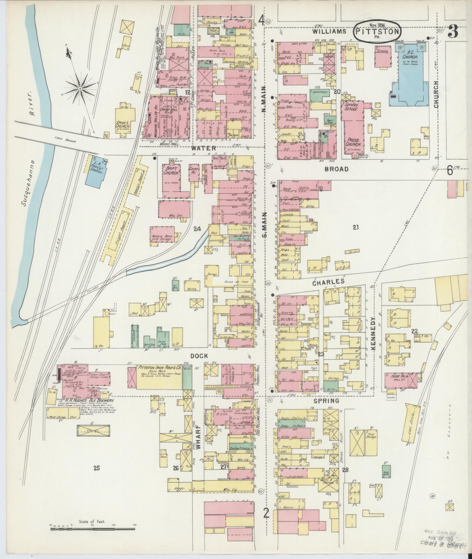 Sanborn Fire Insurance Map from Pittston, Luzerne County, Pennsylvania (1896), Sheet #0003 - Historic Sanborn Fire Insurance Map Print, vintage old map wall art, antique decor, genealogy gift, Pennsylvania Pennsylvania map