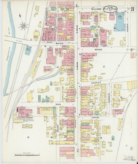 Sanborn Fire Insurance Map from Pittston, Luzerne County, Pennsylvania (1896), Sheet #0003 - Historic Sanborn Fire Insurance Map Print, vintage old map wall art, antique decor, genealogy gift, Pennsylvania Pennsylvania map