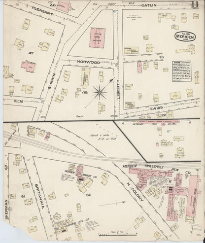 Sanborn Fire Insurance Map from Meriden, New Haven County, Connecticut (1884), Sheet #0011 - Complete Map Set gallery image, historic Sanborn map, vintage wall art, Connecticut Connecticut