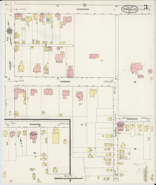Sanborn Fire Insurance Map from Versailles, Woodford County, Kentucky (1915), Sheet #0003 - Historic Sanborn Fire Insurance Map Print, vintage old map wall art, antique decor, genealogy gift, Kentucky Kentucky map