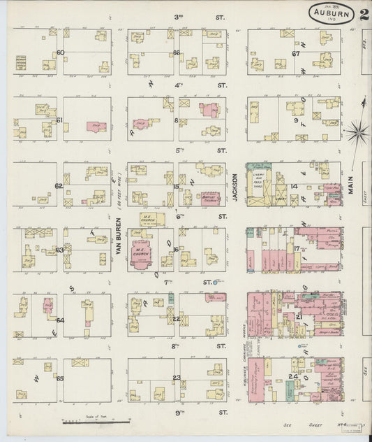 Sanborn Fire Insurance Map from Auburn, De Kalb County, Indiana (1891), Sheet #0002 - Historic Sanborn Fire Insurance Map Print, vintage old map wall art, antique decor, genealogy gift, Indiana Indiana map