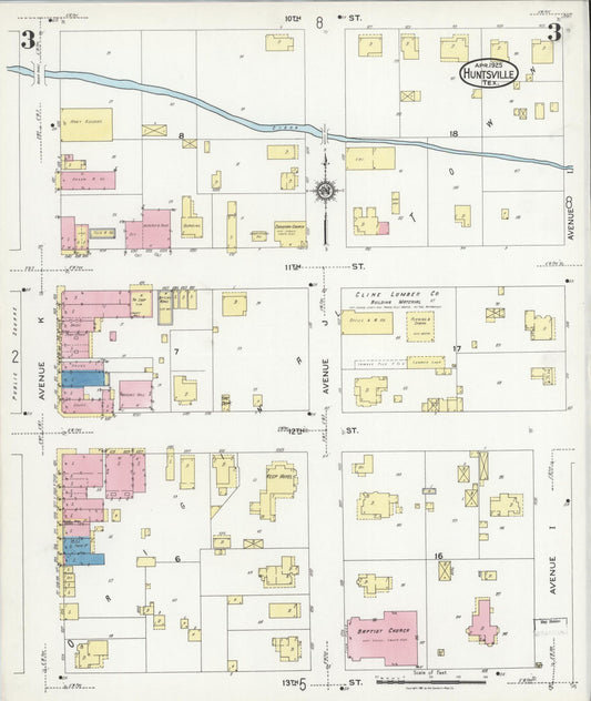 Sanborn Fire Insurance Map from Huntsville, Walker County, Texas (1925), Sheet #0003 - Historic Sanborn Fire Insurance Map Print, vintage old map wall art, antique decor, genealogy gift, Texas Texas map