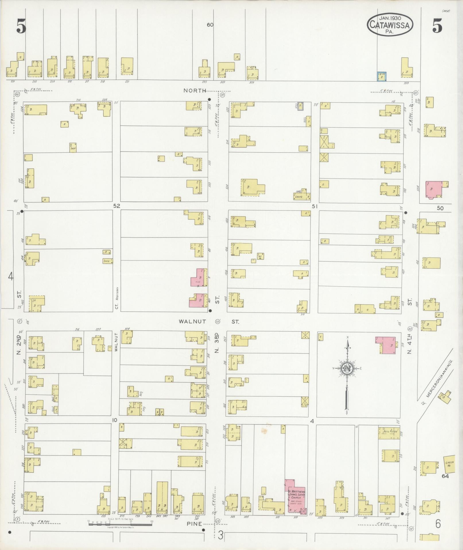 Sanborn Fire Insurance Map from Catawissa, Columbia County, Pennsylvania (1930), Sheet #0005 - Historic Sanborn Fire Insurance Map Print, vintage old map wall art, antique decor, genealogy gift, Pennsylvania Pennsylvania map