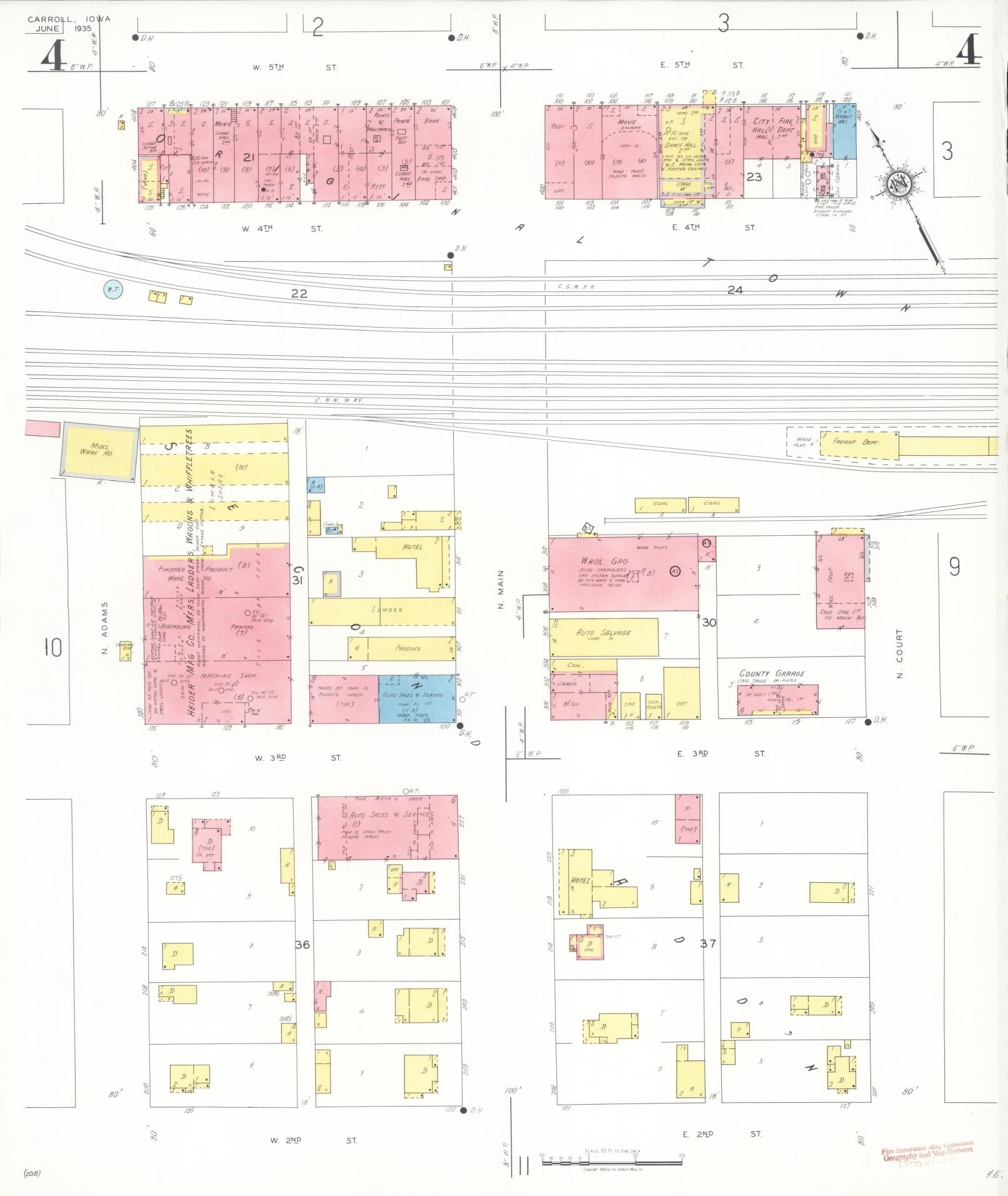 Sanborn Fire Insurance Map from Carroll, Carroll County, Iowa (1935), Sheet #0004 - Historic Sanborn Fire Insurance Map Print