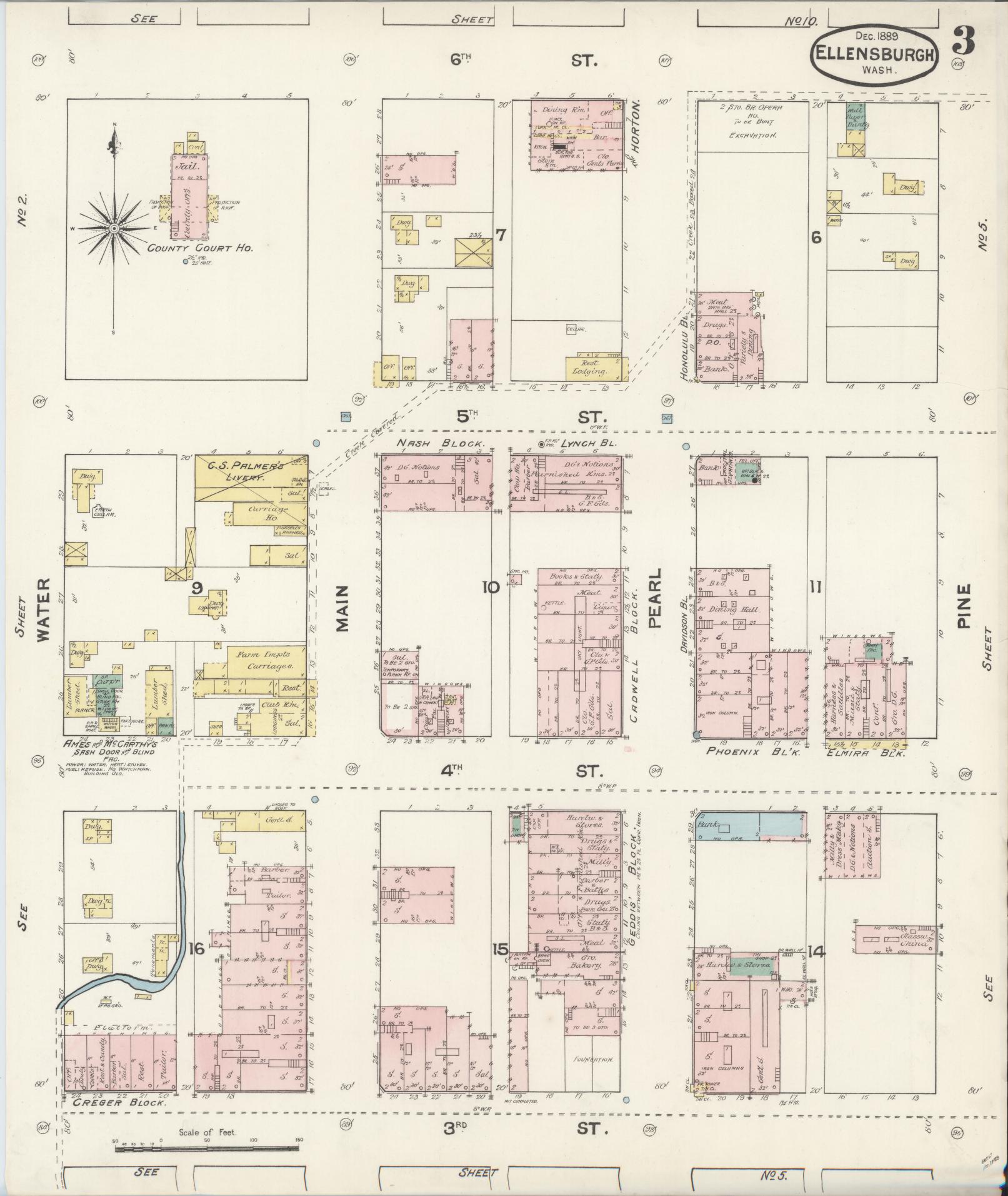 Sanborn Fire Insurance Map from Ellensburg, Kittitas County, Washington (1889), Sheet #0003 - Complete Map Set gallery image, historic Sanborn map, vintage wall art, Washington Washington