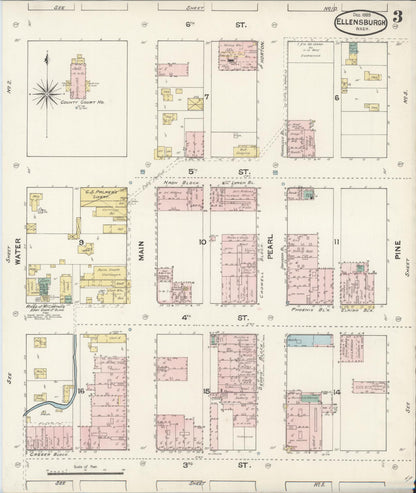 Sanborn Fire Insurance Map from Ellensburg, Kittitas County, Washington (1889), Sheet #0003 - Complete Map Set gallery image, historic Sanborn map, vintage wall art, Washington Washington