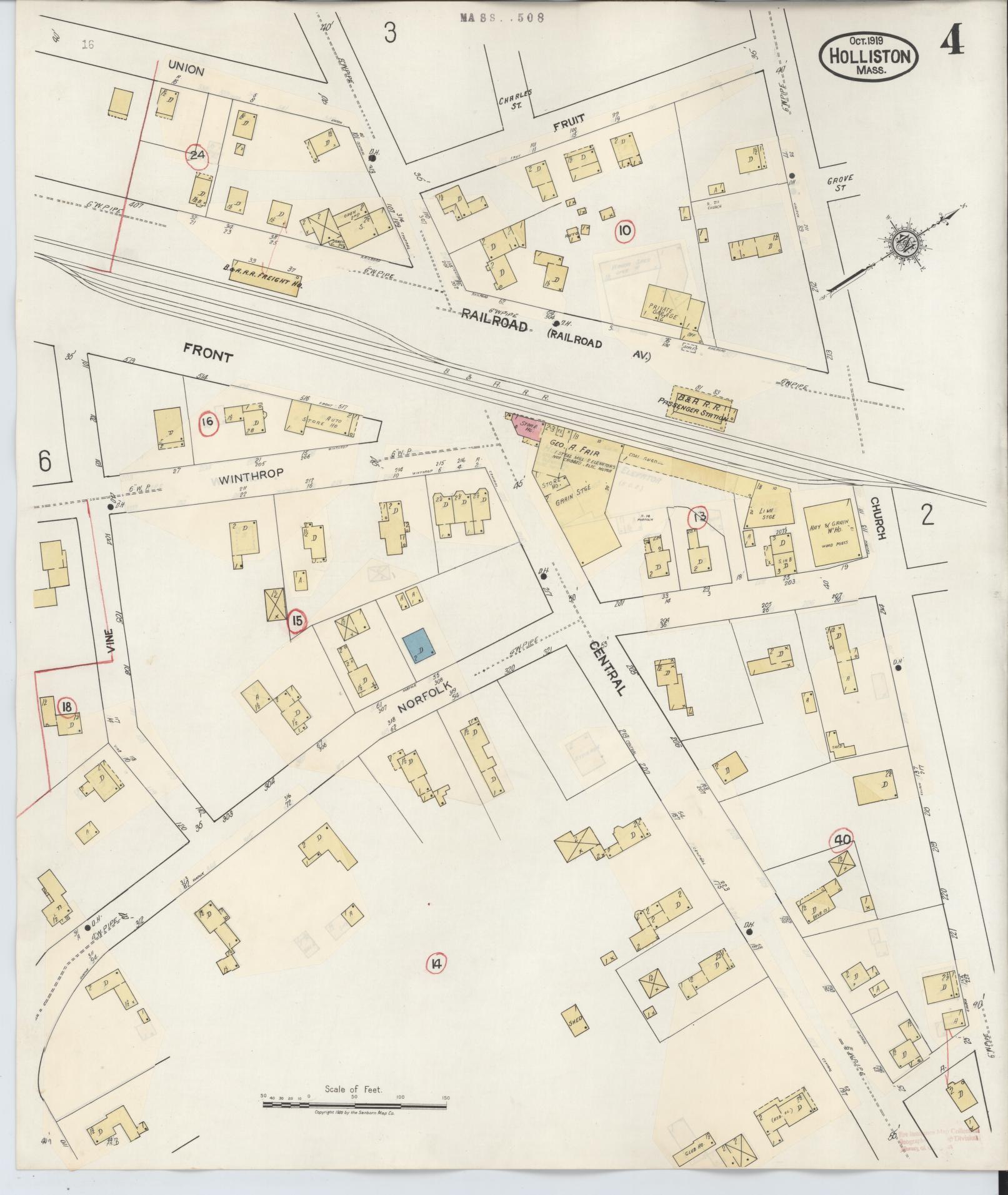 Sanborn Fire Insurance Map from Holliston, Middlesex County, Massachusetts (1942), Sheet #0004 - Historic Sanborn Fire Insurance Map Print, vintage old map wall art, antique decor, genealogy gift, Massachusetts Massachusetts map