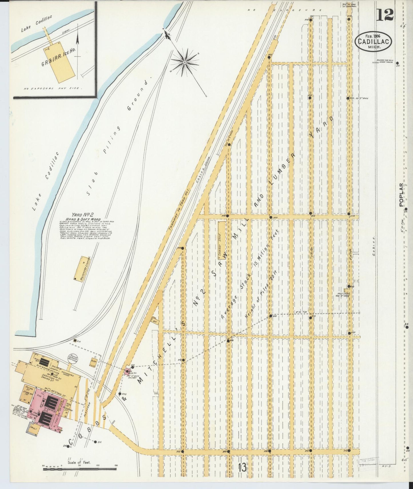 Sanborn Fire Insurance Map from Cadillac, Wexford County, Michigan (1906), Sheet #0012 - Complete Map Set gallery image, historic Sanborn map, vintage wall art, Michigan Michigan
