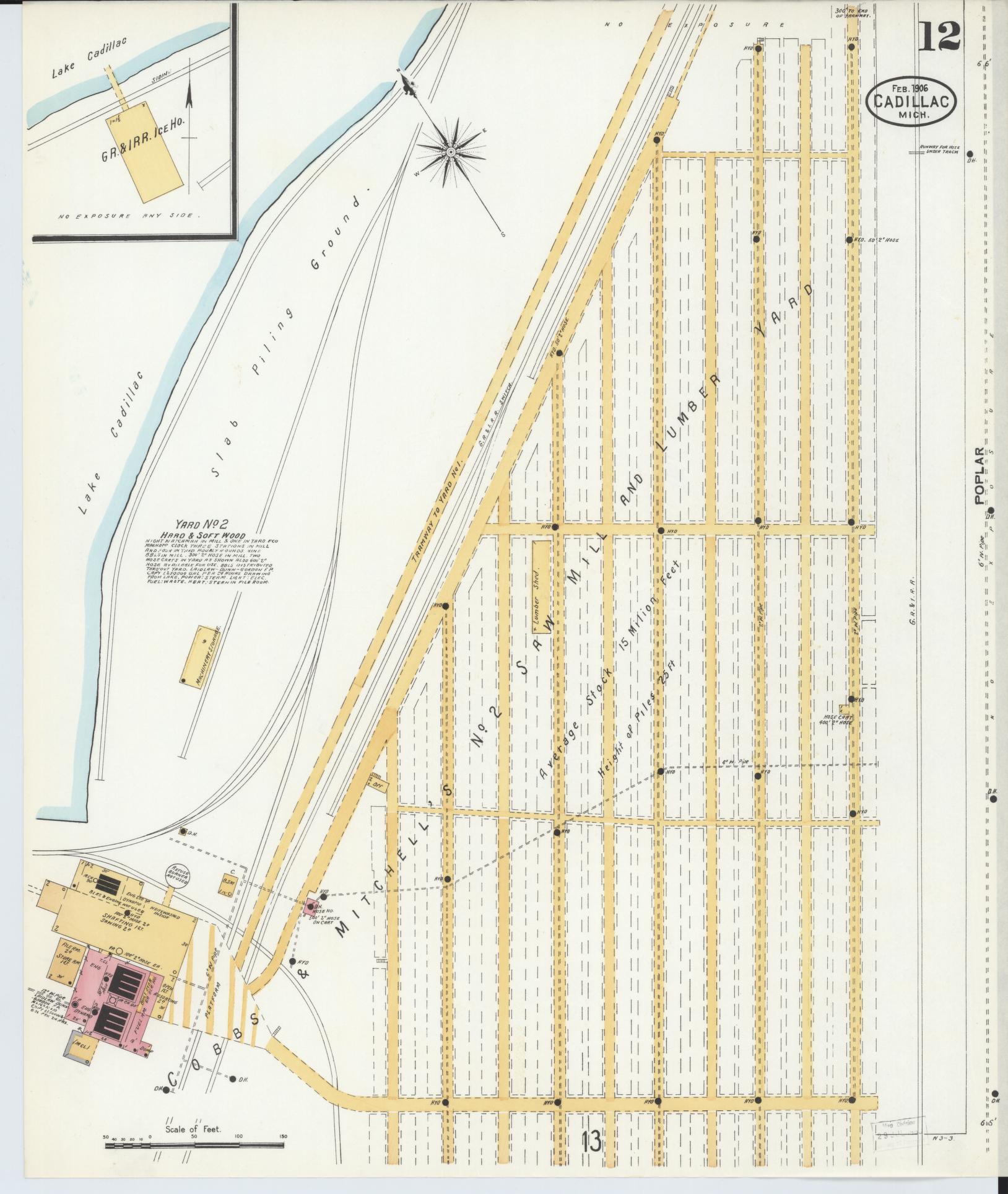 Sanborn Fire Insurance Map from Cadillac, Wexford County, Michigan (1906), Sheet #0012 - Complete Map Set gallery image, historic Sanborn map, vintage wall art, Michigan Michigan